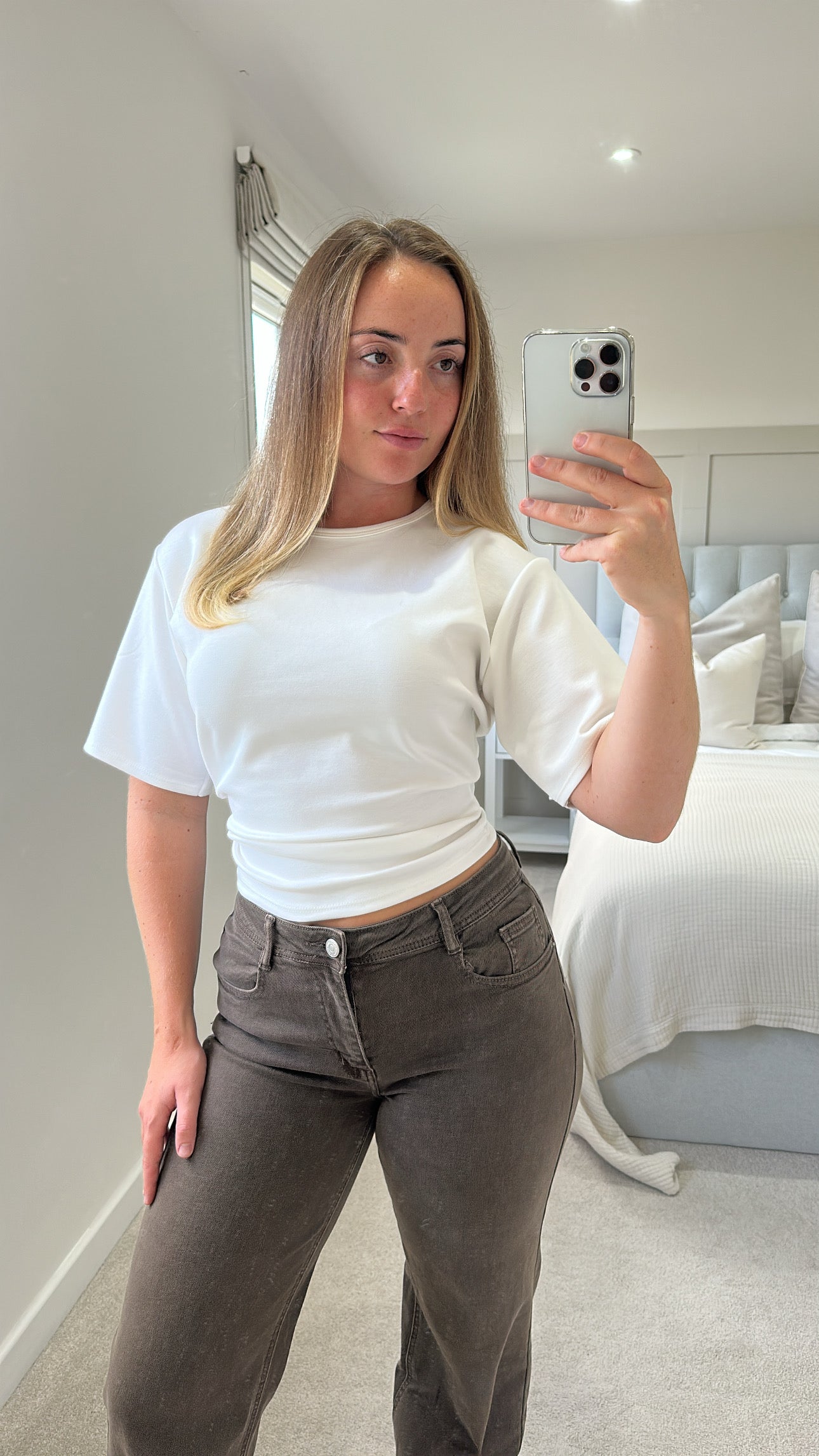White cinched waist T-shirt