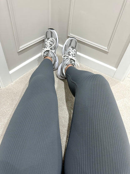 Charcoal grey curve thick ribbed leggings