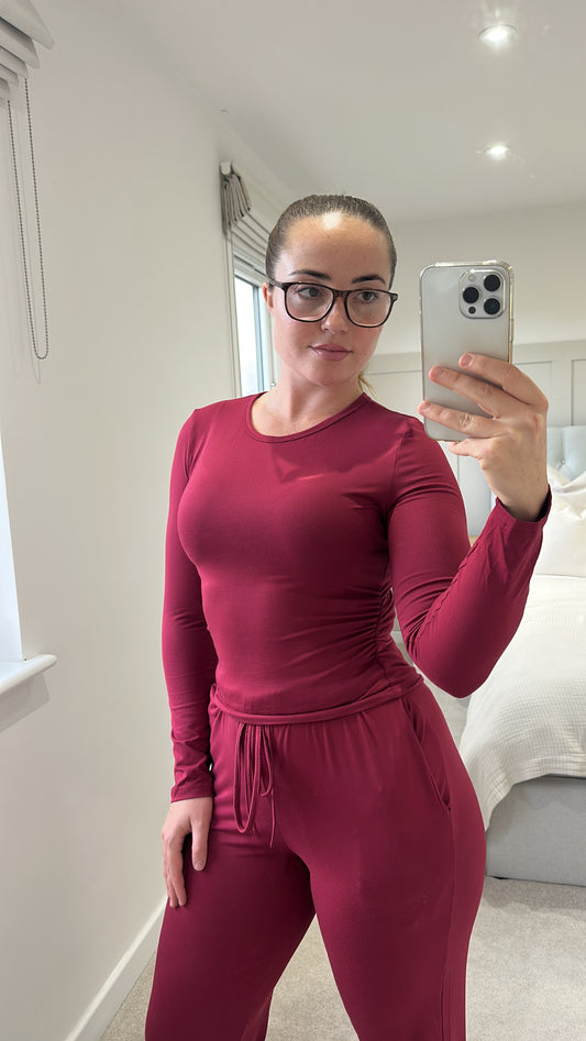 Burgundy soft stretchy basic longsleeve loungeset