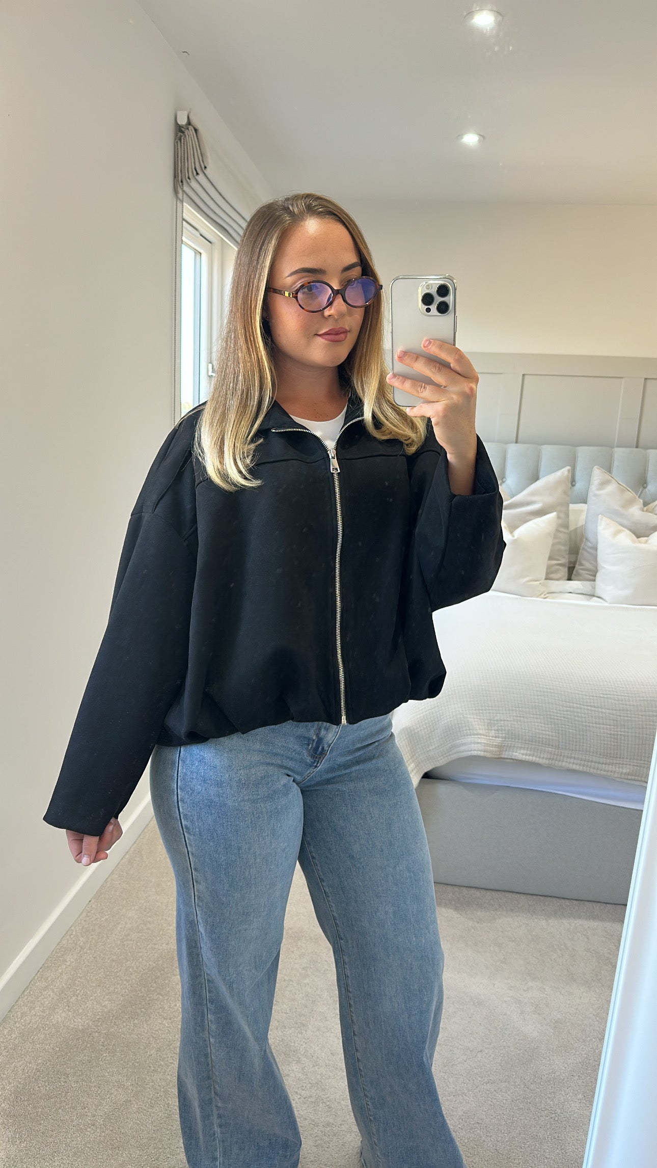 Black suede bomber jacket