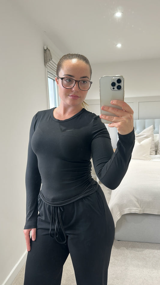 Black soft stretchy basic longsleeve loungeset