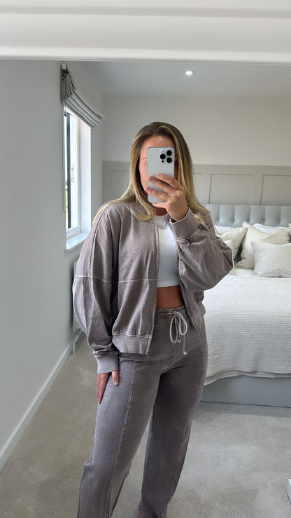 Mocha acid wash bomber tracksuit