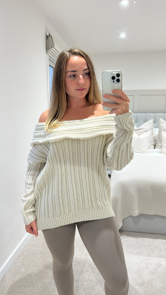 Beige cosy off the shoulder jumper