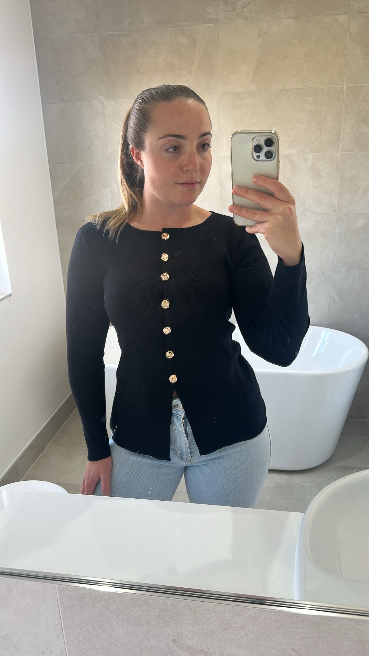 Gold Button Knit Top