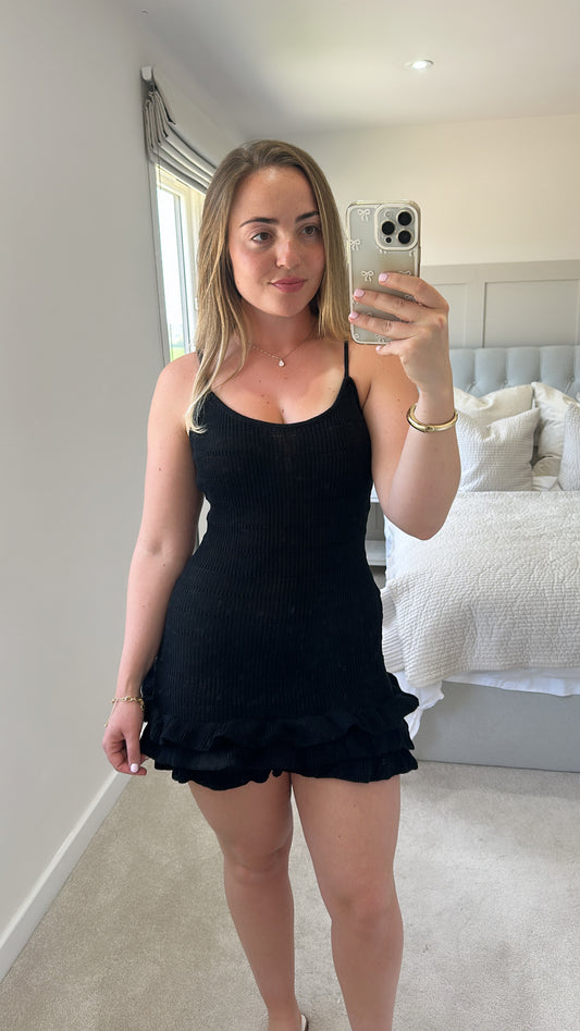 Black crochet frill dress