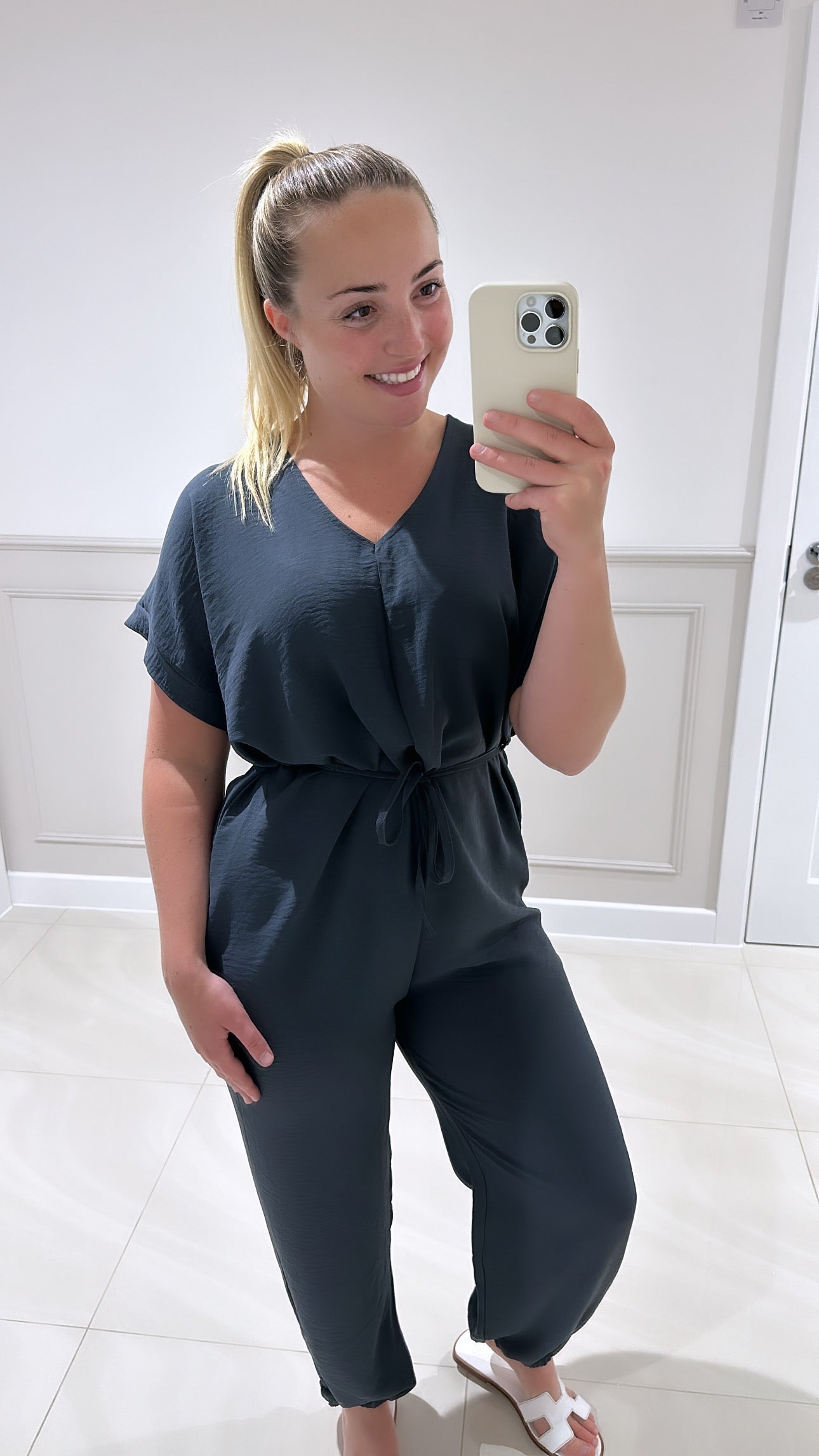Charcoal grey belted jumpsuit