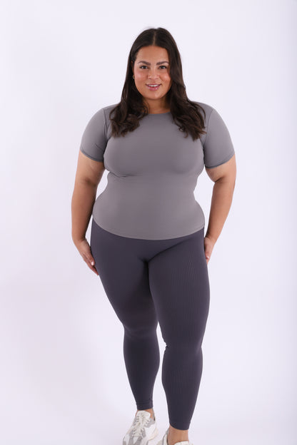 Charcoal grey curve thick ribbed leggings