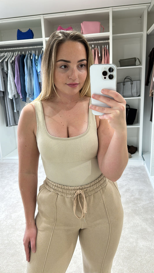 Beige thick ribbed bodysuit