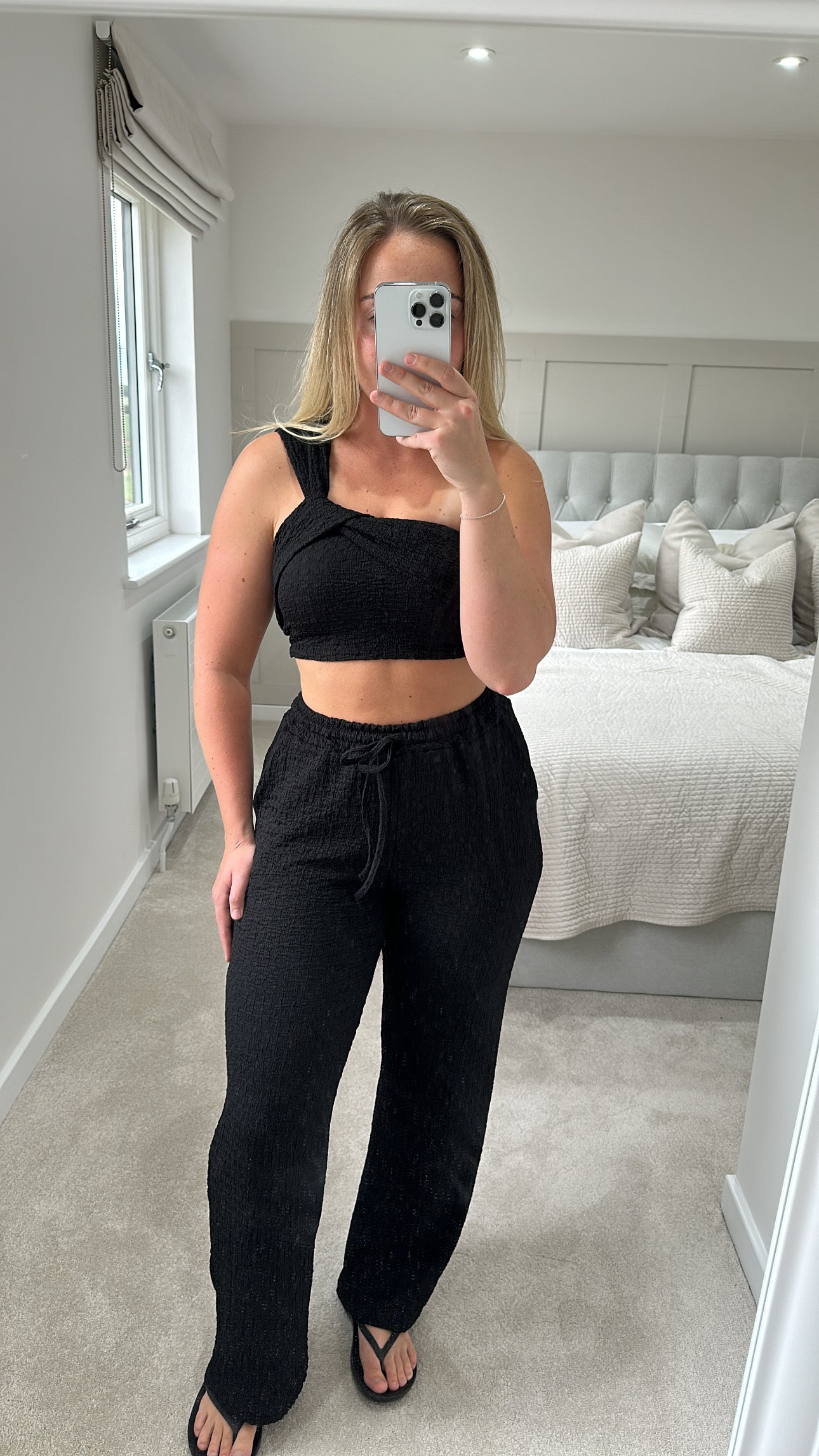 Black textured trouser set