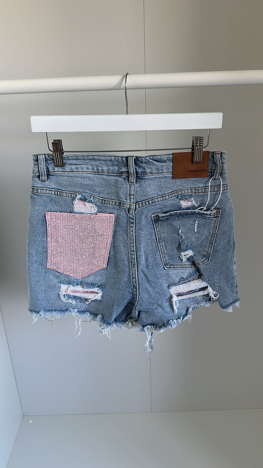 Pink Diamond Pocket Denim Shorts