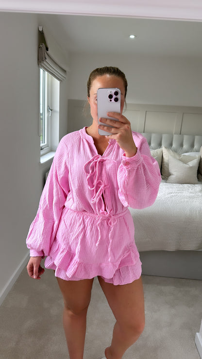 Pink cheesecloth playsuit