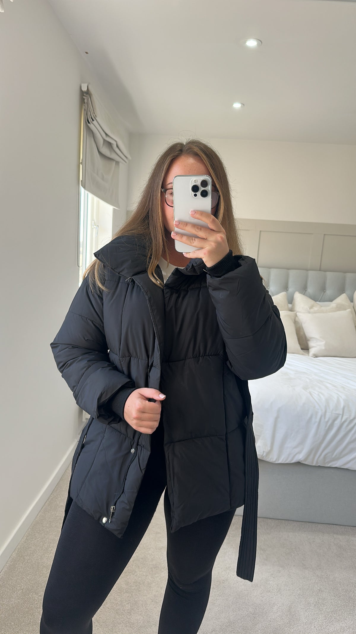 Belted puffer coat