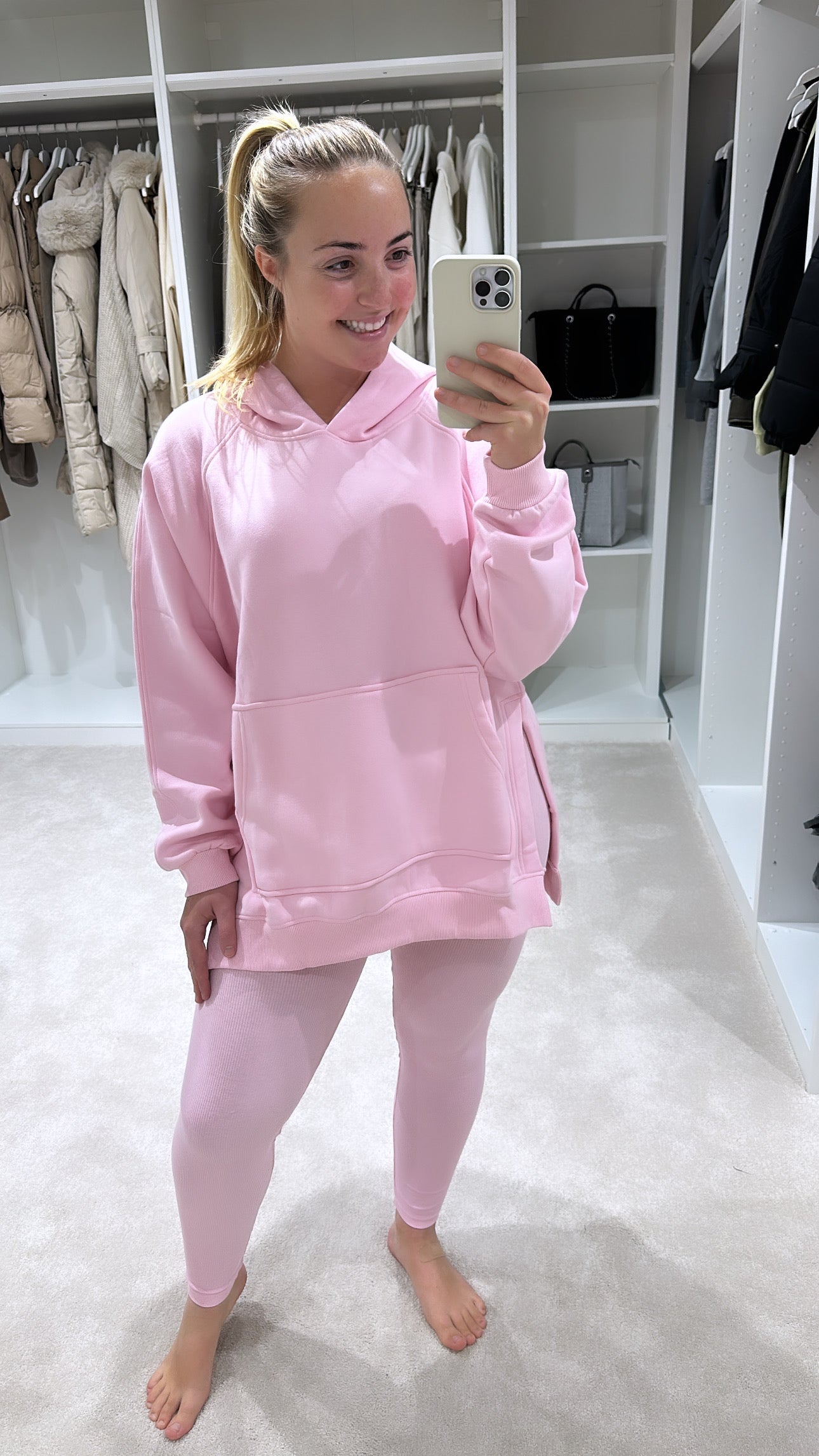 Baby pink oversized hoodie and matching leggings set
