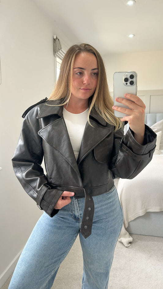Chocolate oversized leather jacket