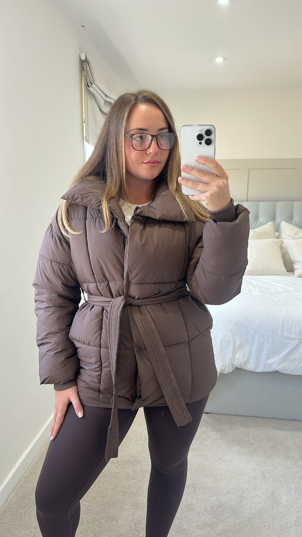 Belted puffer coat
