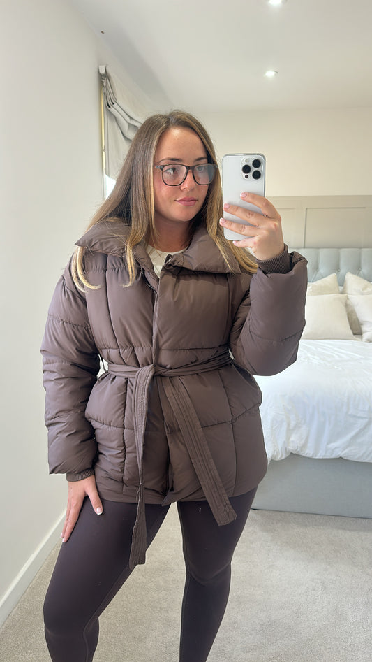 Belted puffer coat