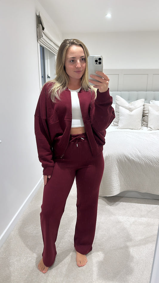 Burgundy oversized bomber tracksuit