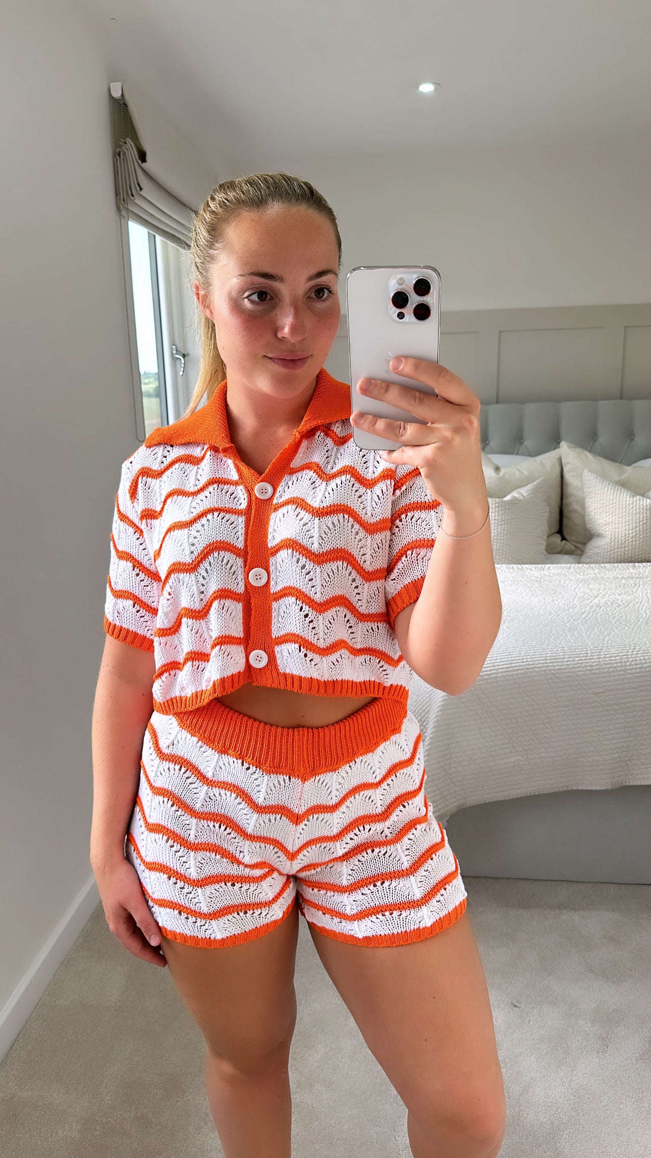 Orange crochet shorts set