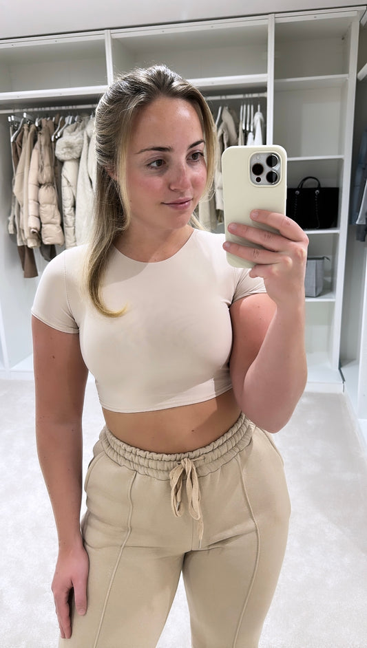 Beige double lined cropped top