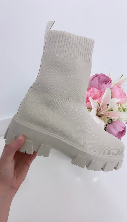 Cream sock boots