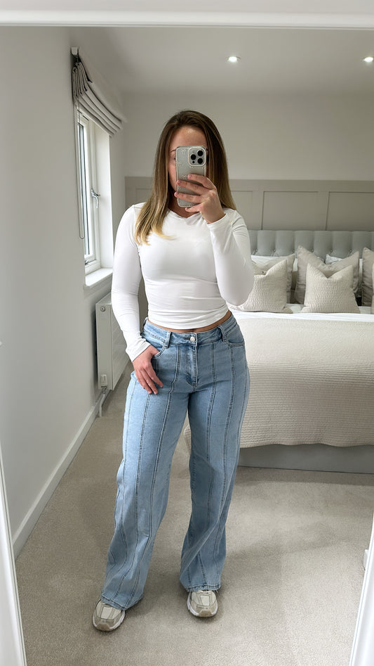 Light blue oversized super stretch panelled jeans